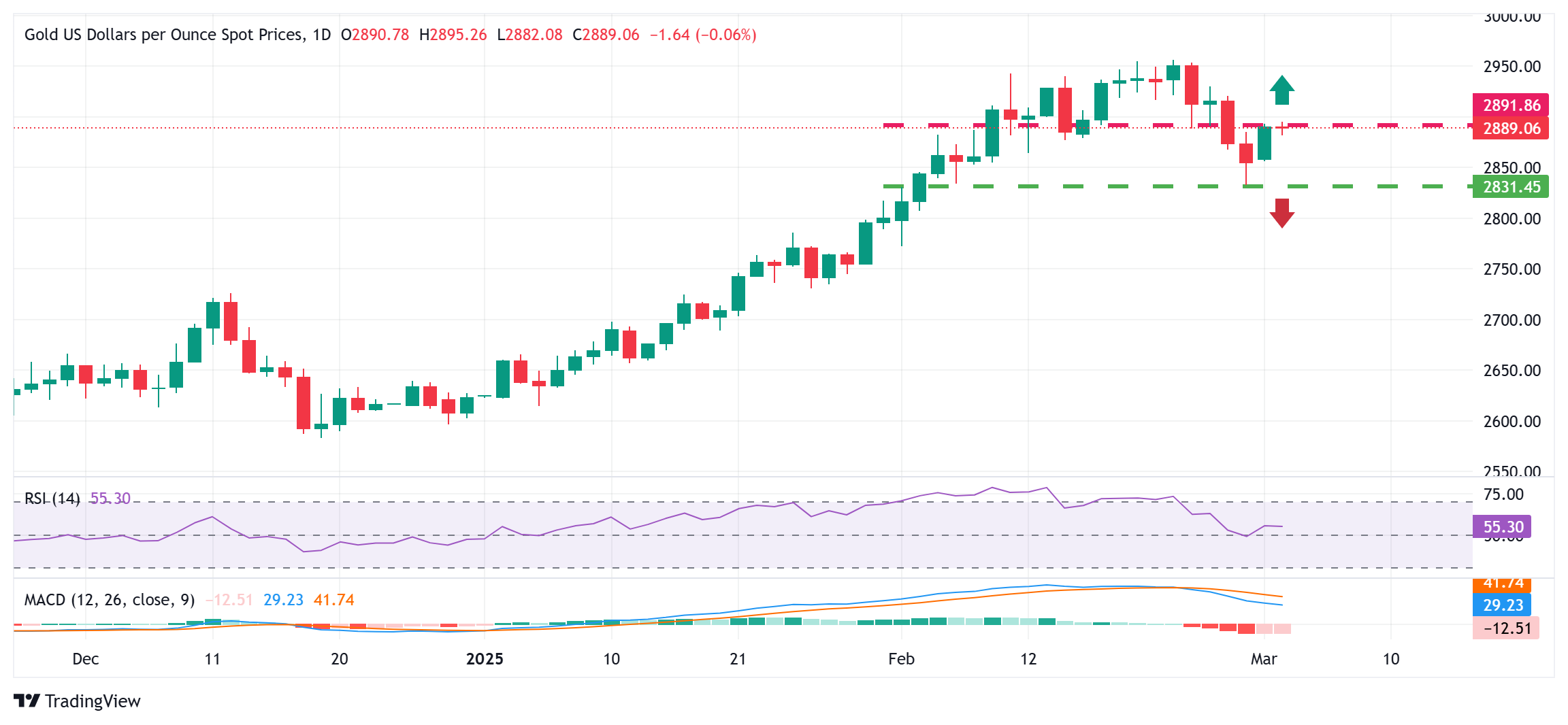 Gold prices traded below $2,900 amid a slight correction in the U.S. dollar, showing a negative bias.(图1)